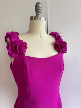 Boston Proper Sleeveless Hot Pink Floral-Shoulder Dress
